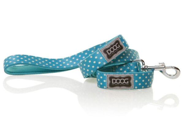 DOOG Small Neoprene Dog Leash Snoopy Blue/White Polka Dot