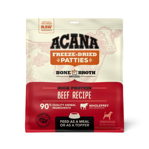 Acana Grain Free High Protein Fresh & Raw Animal Ingredients Beef Recipe Freeze Dried Patties Dog Food