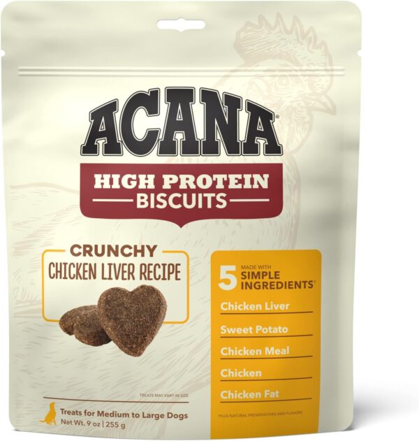 Acana Crunchy Biscuits Dog Treats, Chicken Liver Recipe, High Protein 9oz