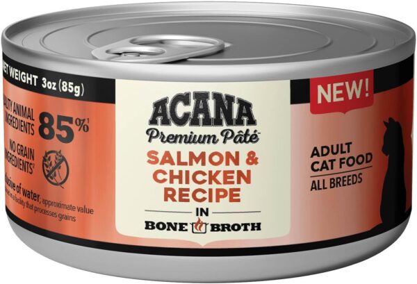 Acana  Premium Pate Wet Cat Food, Salmon and Chicken in Bone Broth Recipe 3oz